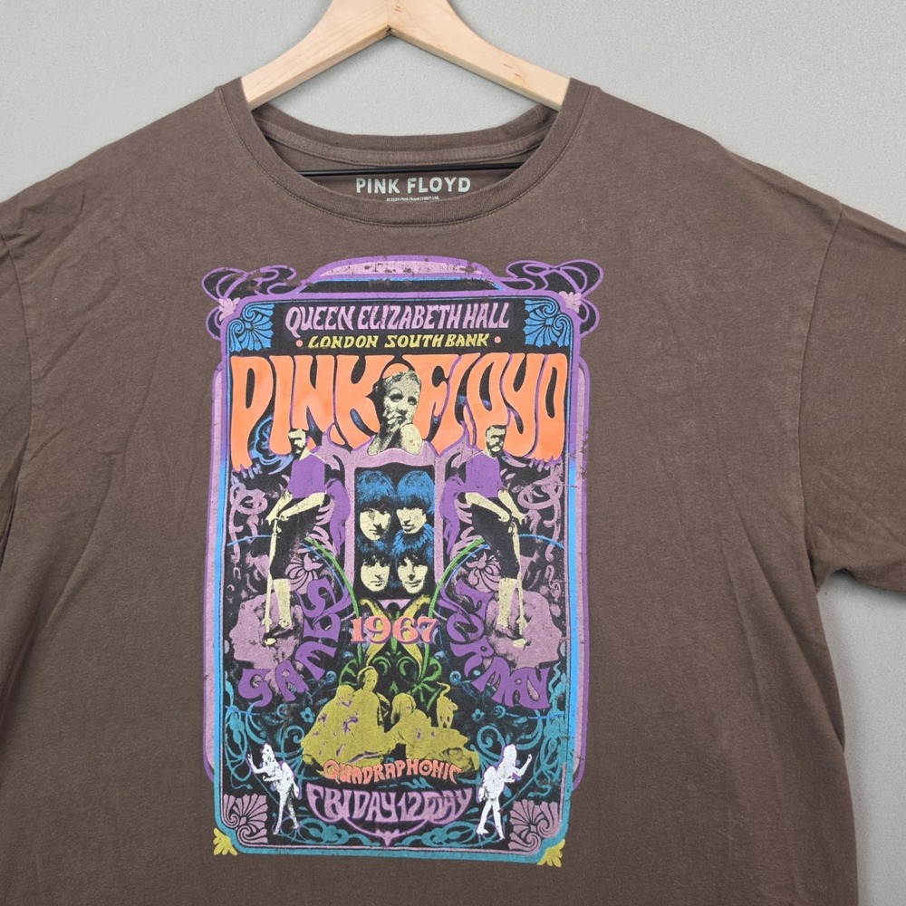 Pink Floyd Queen Elizabeth Hall 1967 Band Tee Size L Brown Graphic T-Shirt Rock